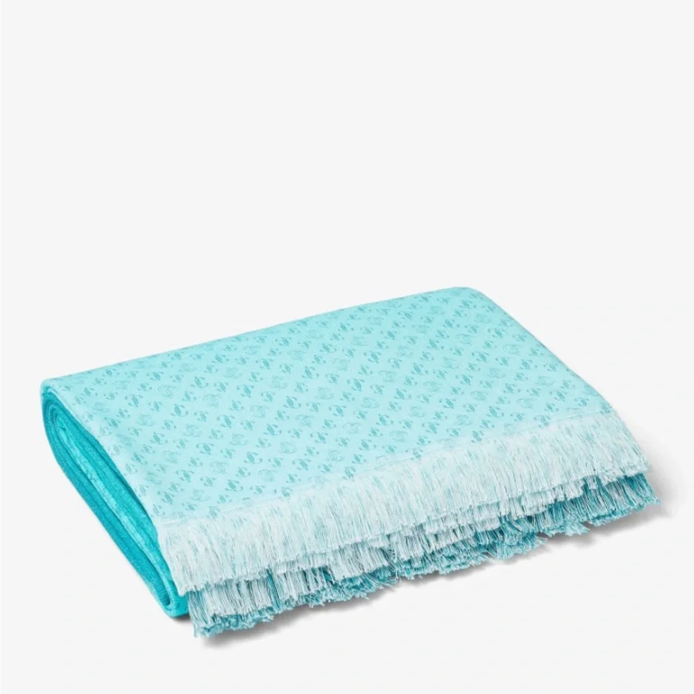 JIMMY CHOO Aqua Blue JC Monogram Print Cotton Beach TOWEL Terry 70 x 36.75 inch
